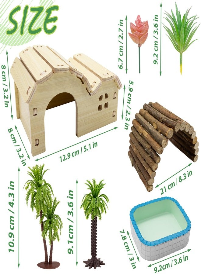 Niuohoy Hermit Crab Kit Hideout Water Pool Tank Decorative Accessories with Palm Tree Decorations Enrichment Toy for Turtles Lizard Frog Gecko Chameleons - Image 2